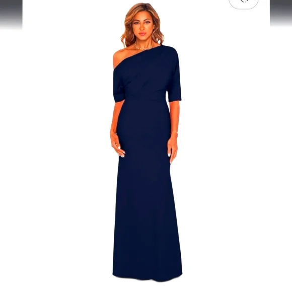 betsy & adam asymmetrical one-shoulder sheath dress Dorothy Scuba Crepe One Shoulder Midi Dress